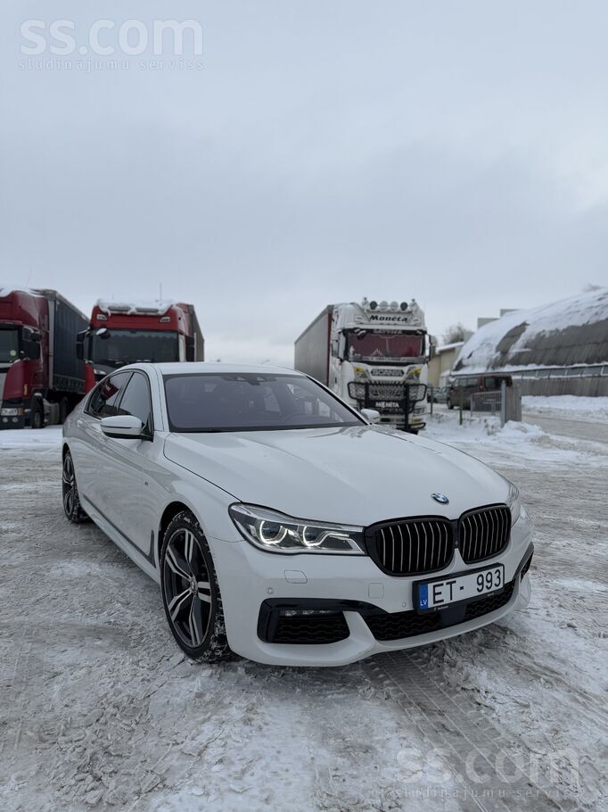 750i Xdrive, G11 (330Kw, 449Zs), mineral-weiss metallic krāsa, automašīna te